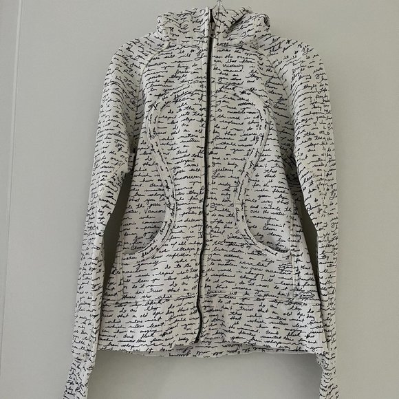 lululemon athletica Tops - Lululemon Scuba Hoodie II White & Black Manifesto Script size 6 rare